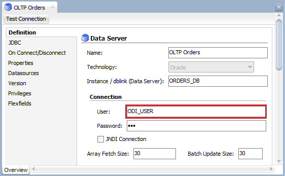 Figure 13: ODI Topology Manager – Physical Source Data Server Connection