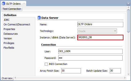 Figure 14: ODI Topology Manager- Database Link Configuration