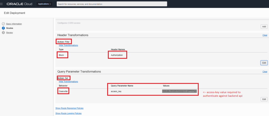 API gateway request query parameter and header transformation policy