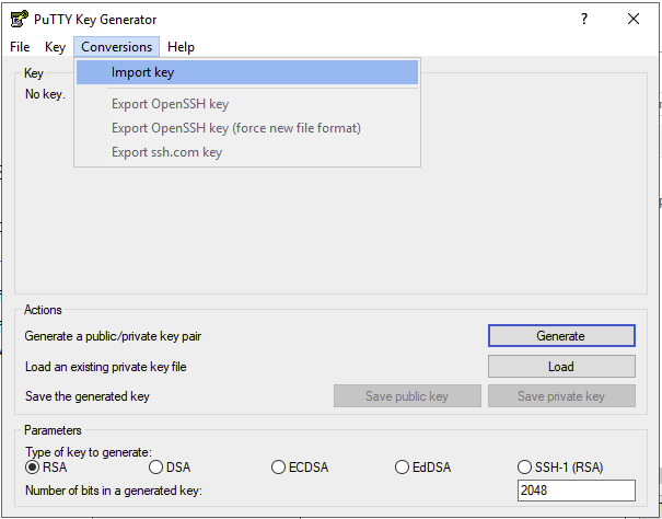 PuttyGen to export private key