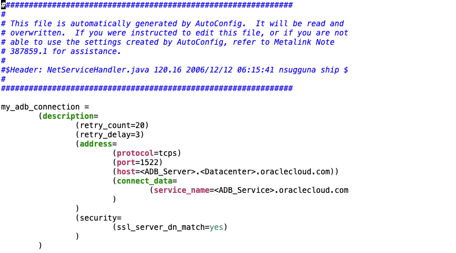 Sample configuration of a TNSNAMES.ORA
