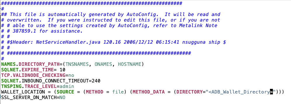 Sample configuration of a SQLNet.ORA