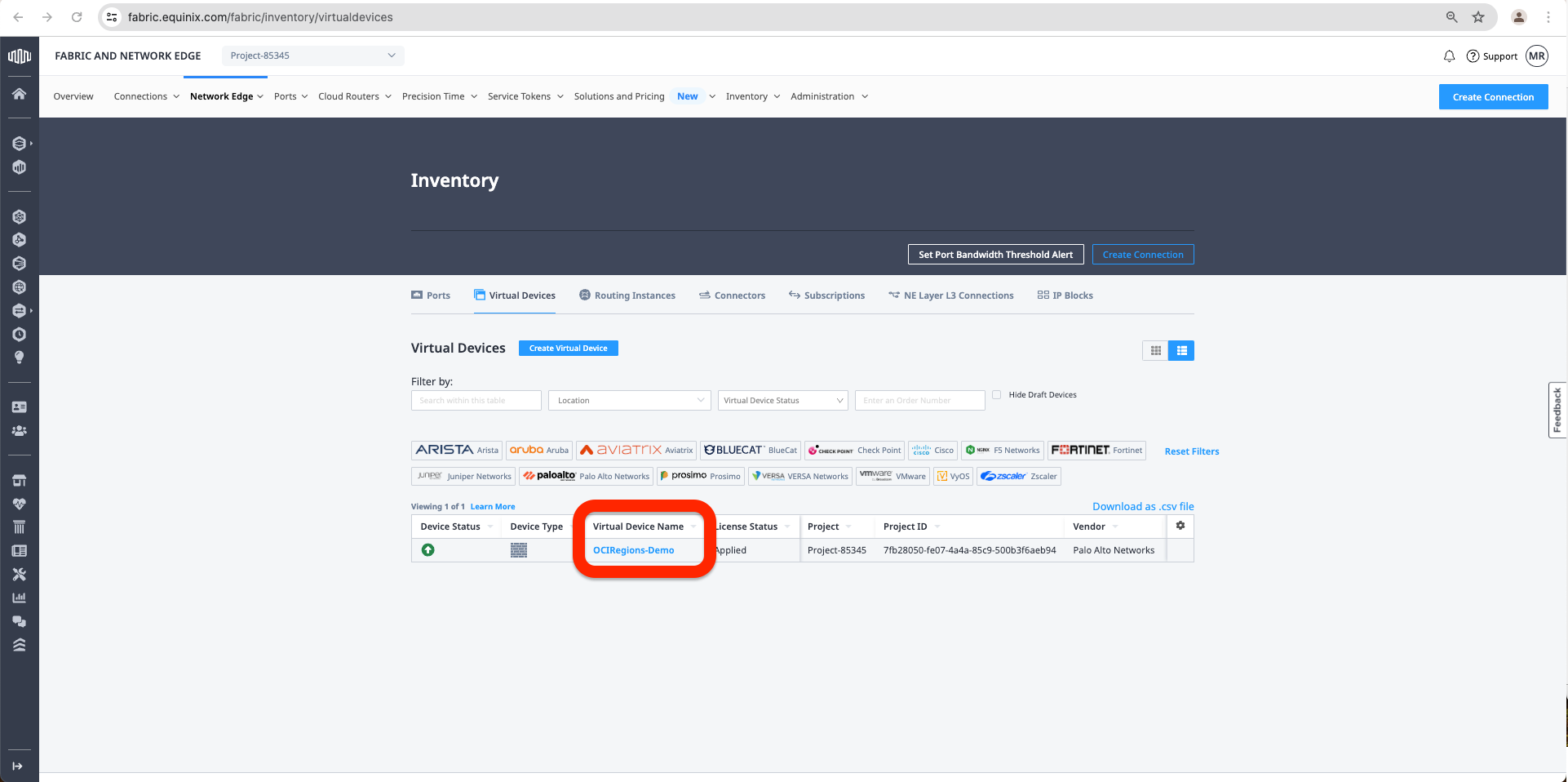 Click on the Virtual Device Name