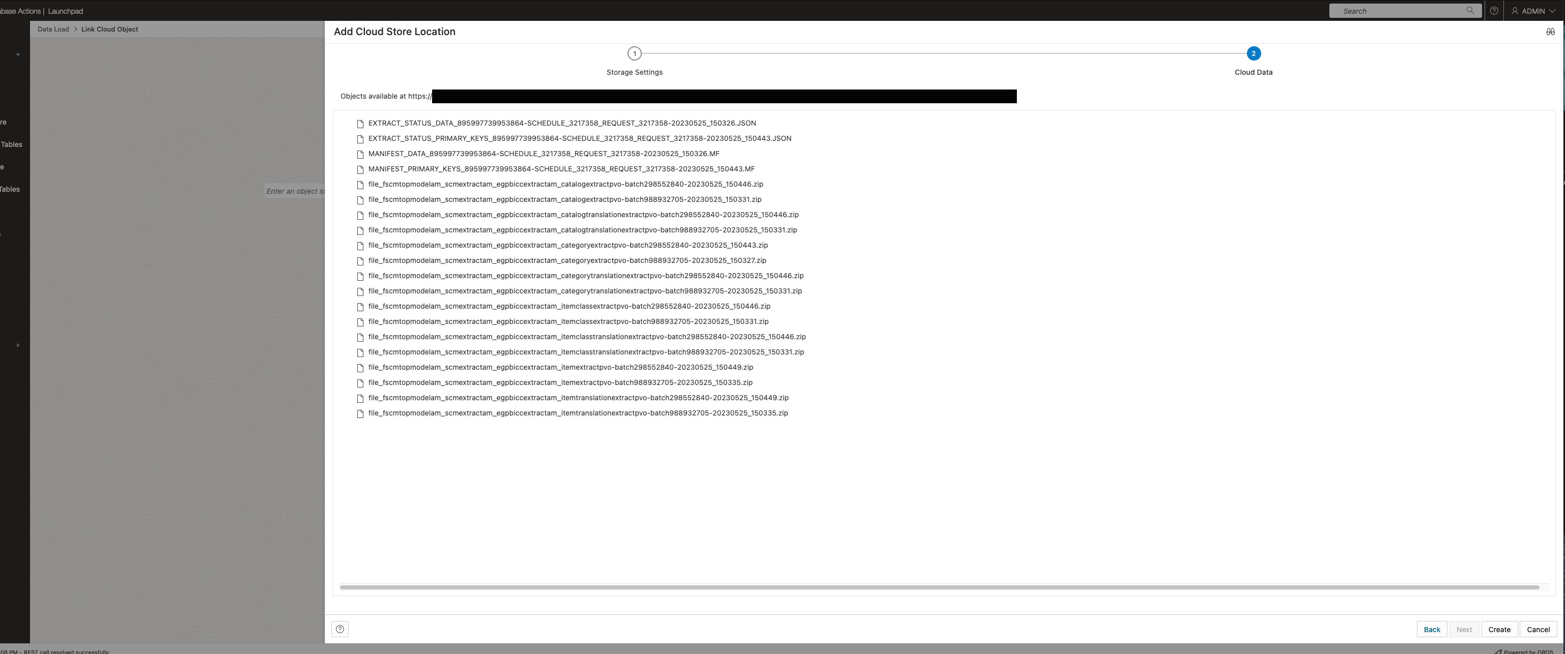 Successfully entered Cloud Store Location showing content