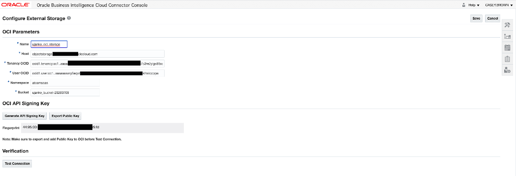 BICC external storage definition for OCI Object Storage 2 of 2