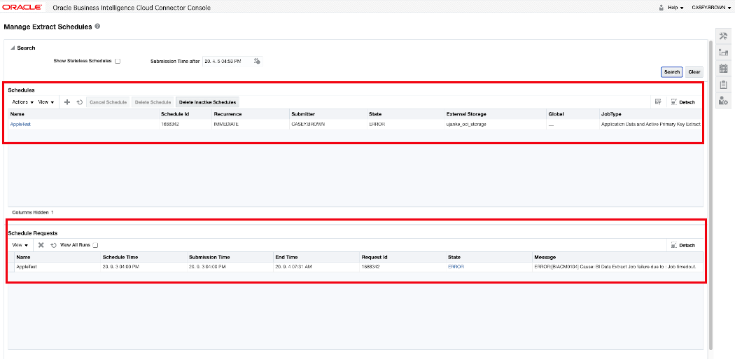 BICC extract schedule
