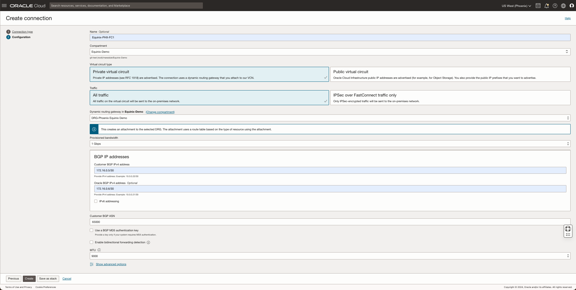 Equinix FastConnect Config