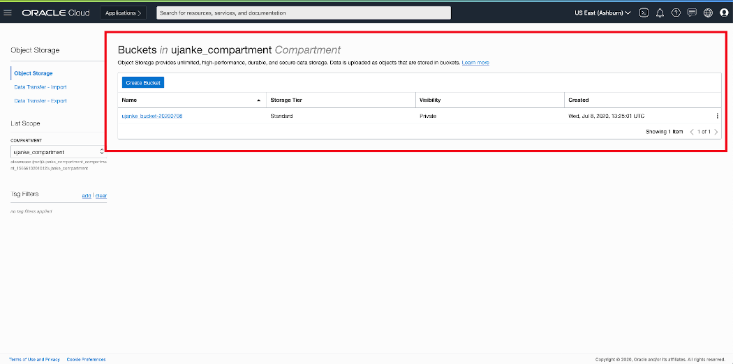 Object Storage Overview - Bucket configured