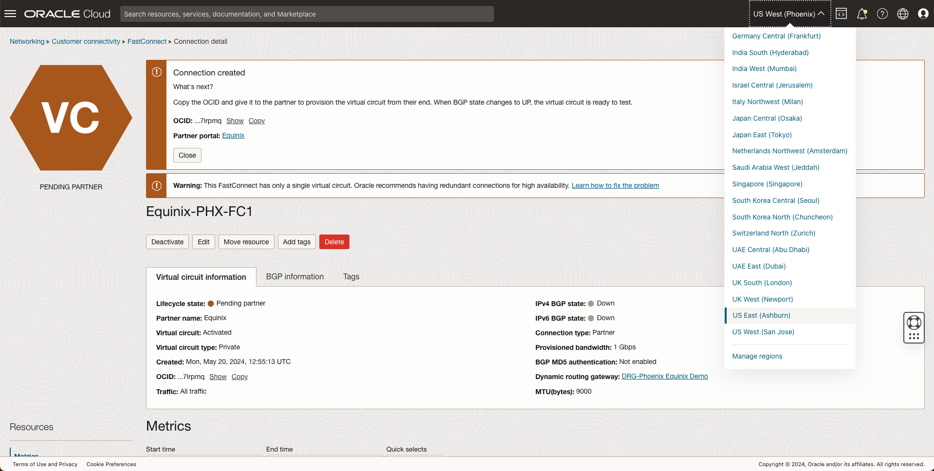 Change to Ashburn Region