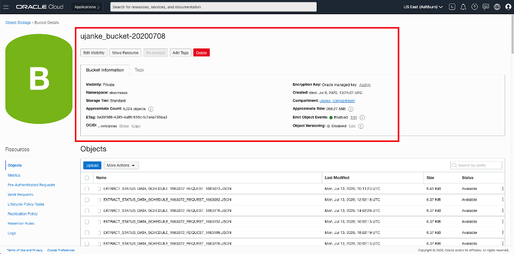 Object Storage Bucket Details