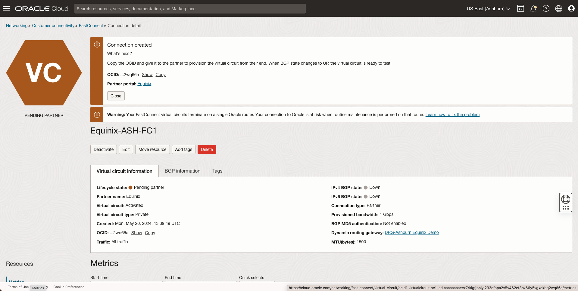ASH FastConnect OCID