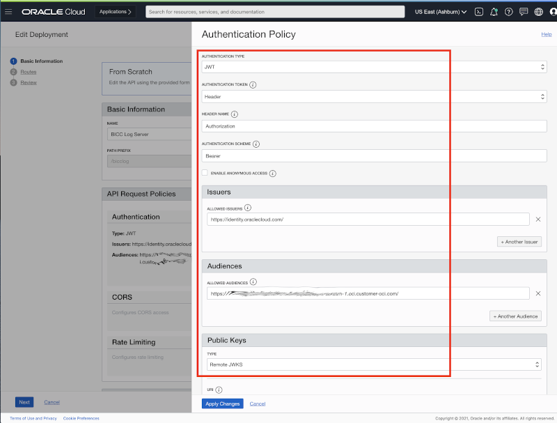 Details of Authentication Policy configuration to to use JWT Bearer Tokens 