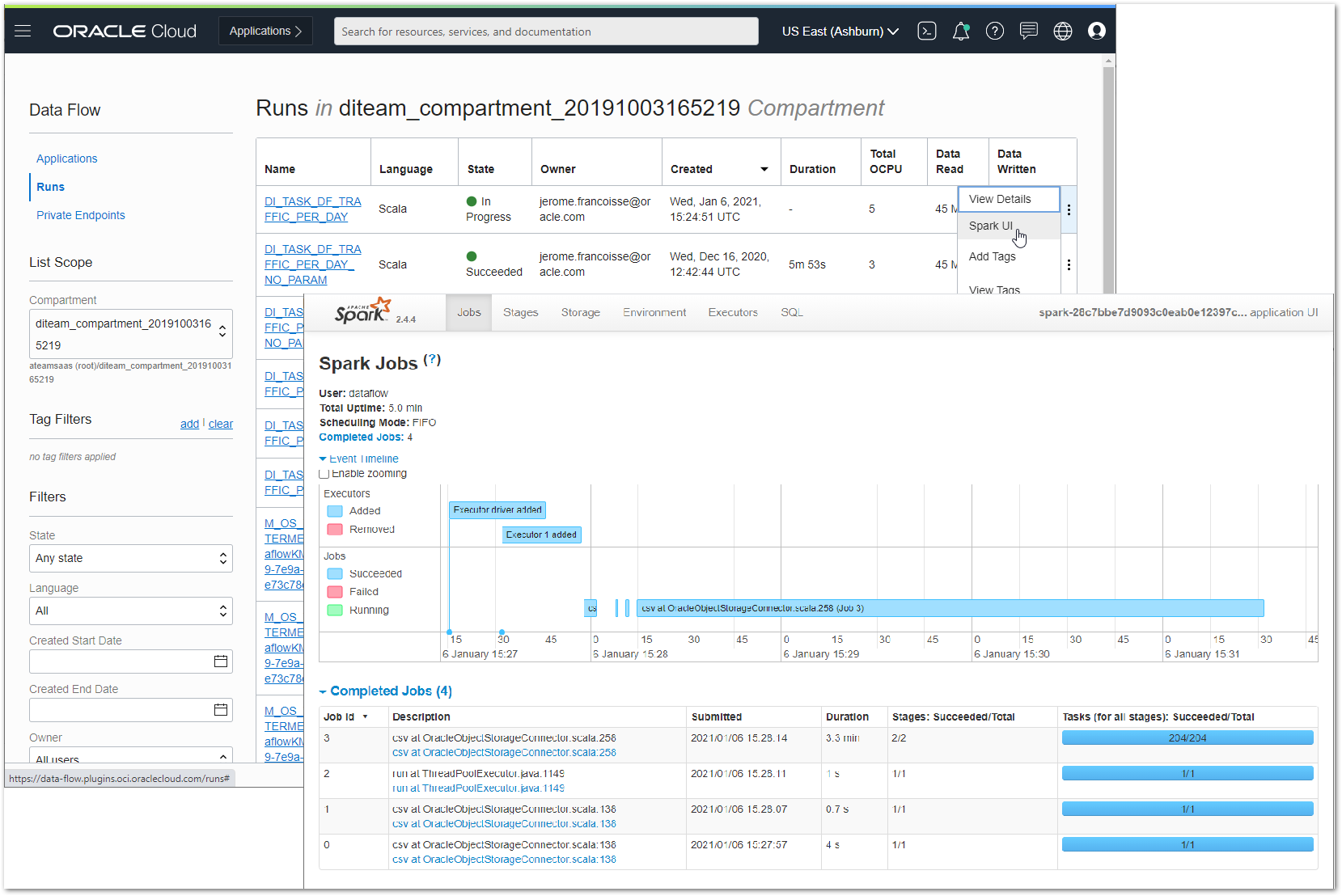 Figure 11: Monitoring the execution with Spark UI