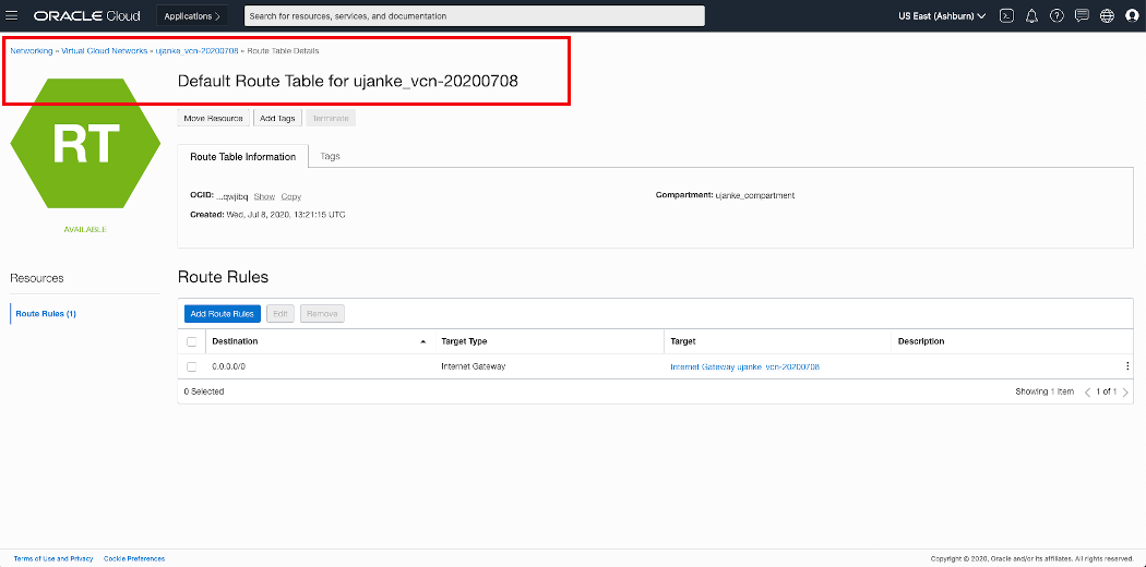 Overview of VCN Default Route Table configuration