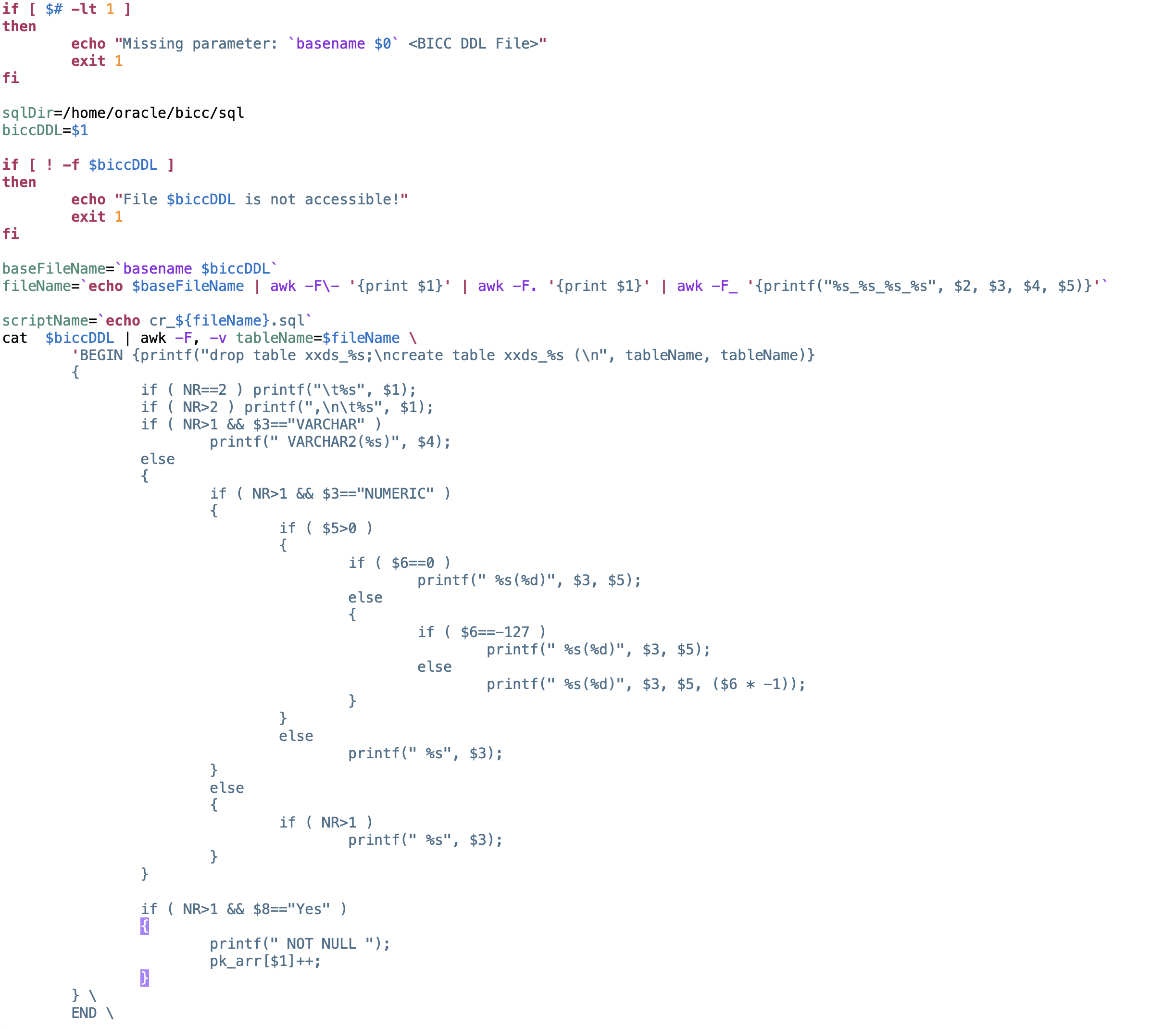 AWK Script Create Table
