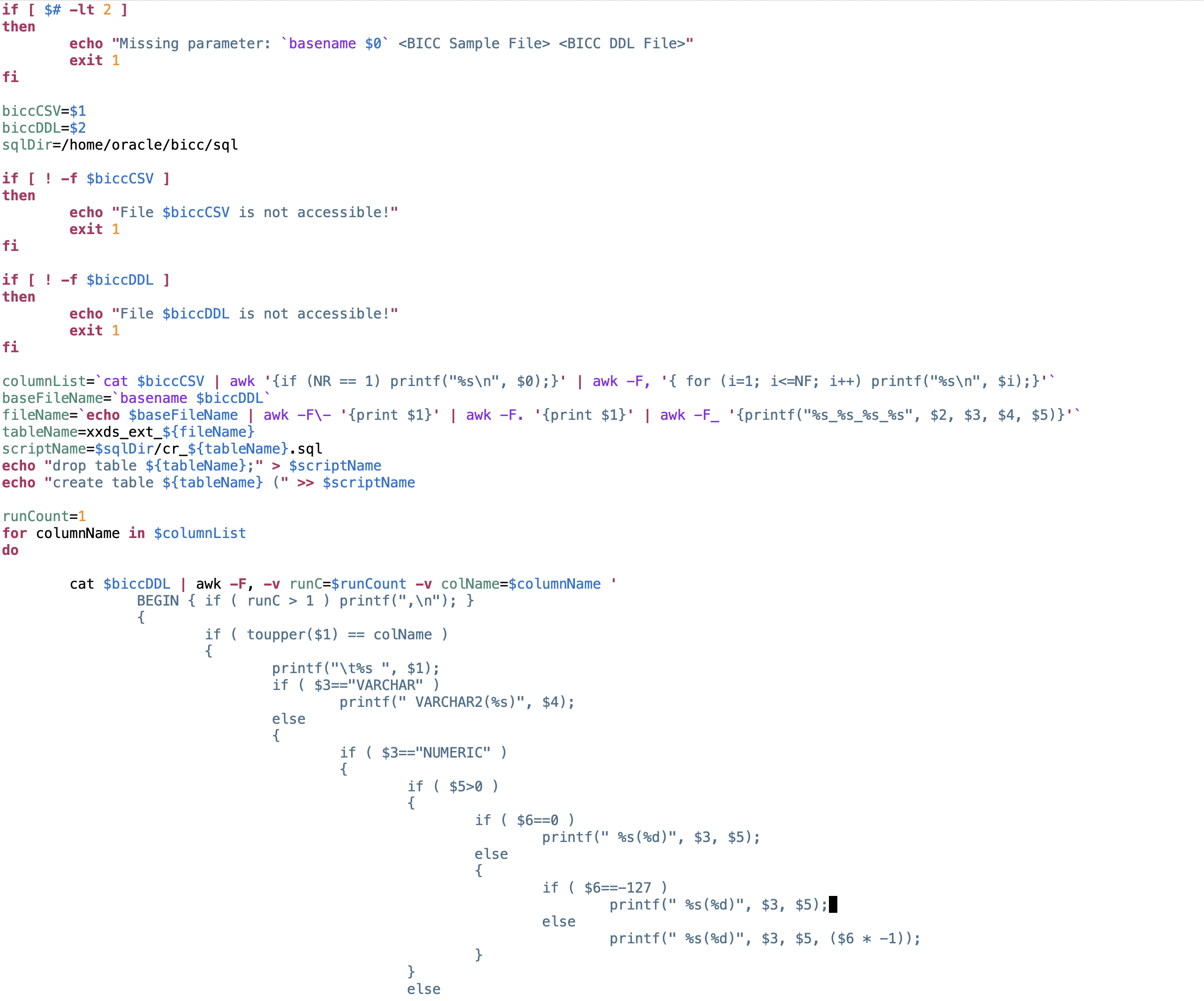 AWK Script Create External Table