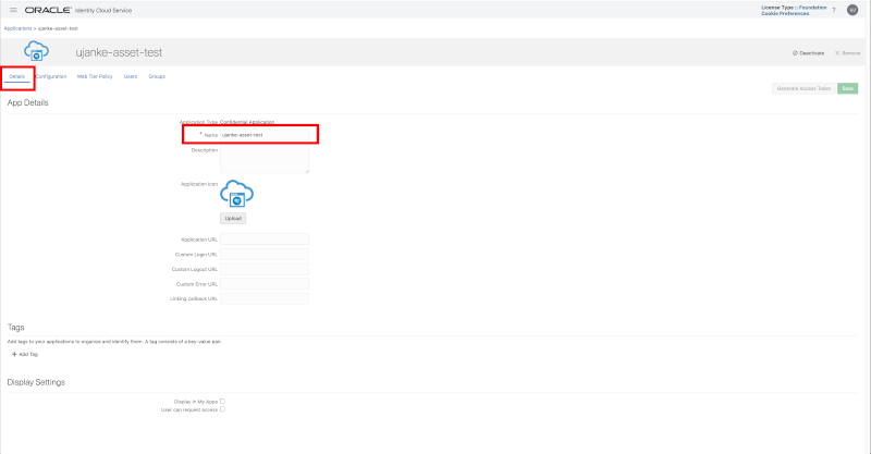 Custom Application registration - Details
