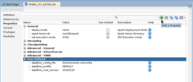 Spark Python Data Server Properties picture