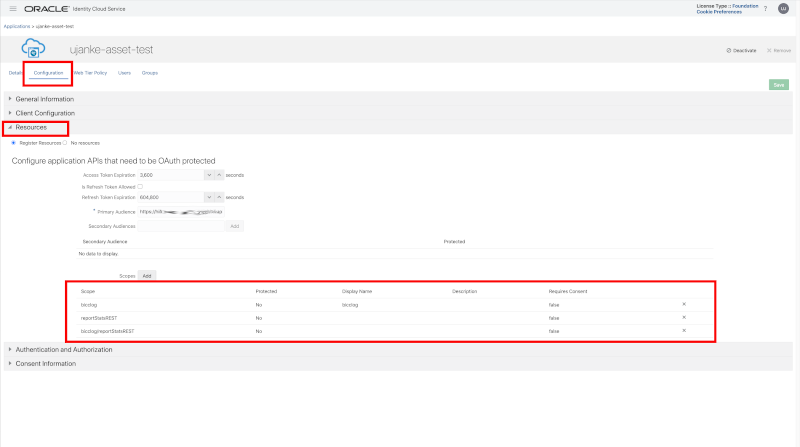 Custom Application registration - Resources details configuration