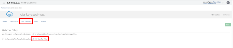 Custom Application registration - Web Tier Policy