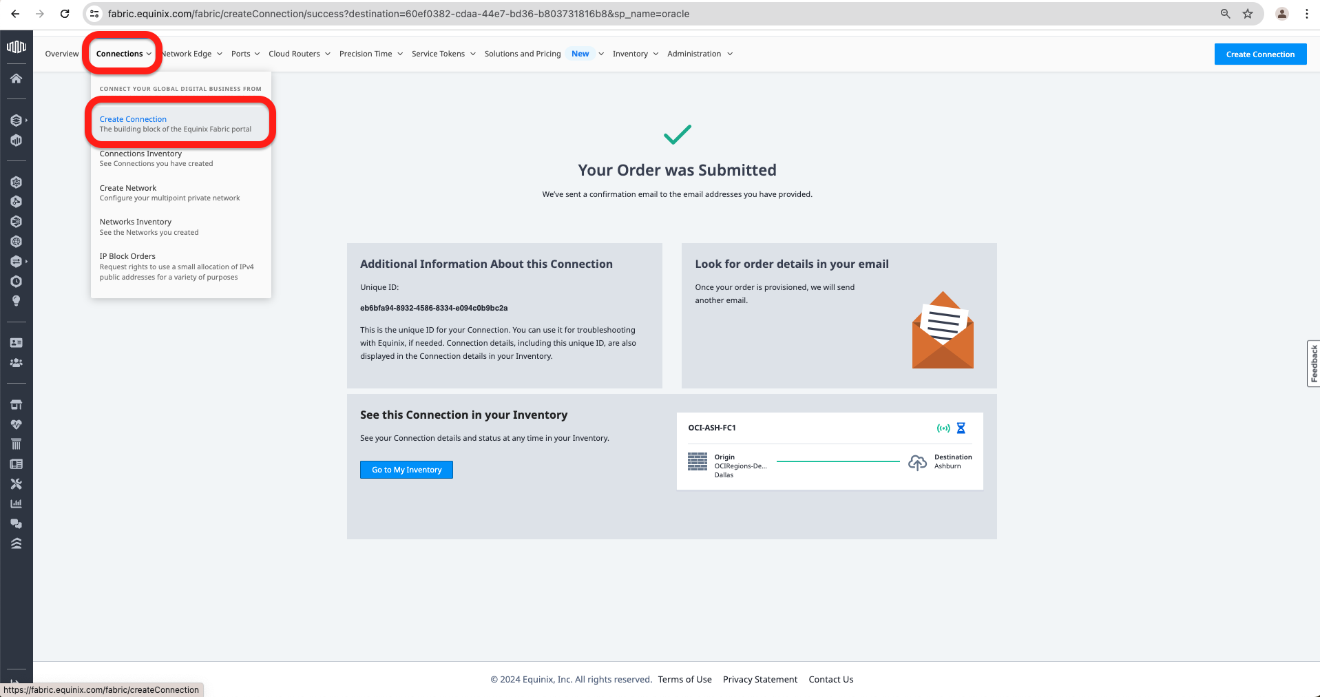 second connection to the OCI Phoenix region 1