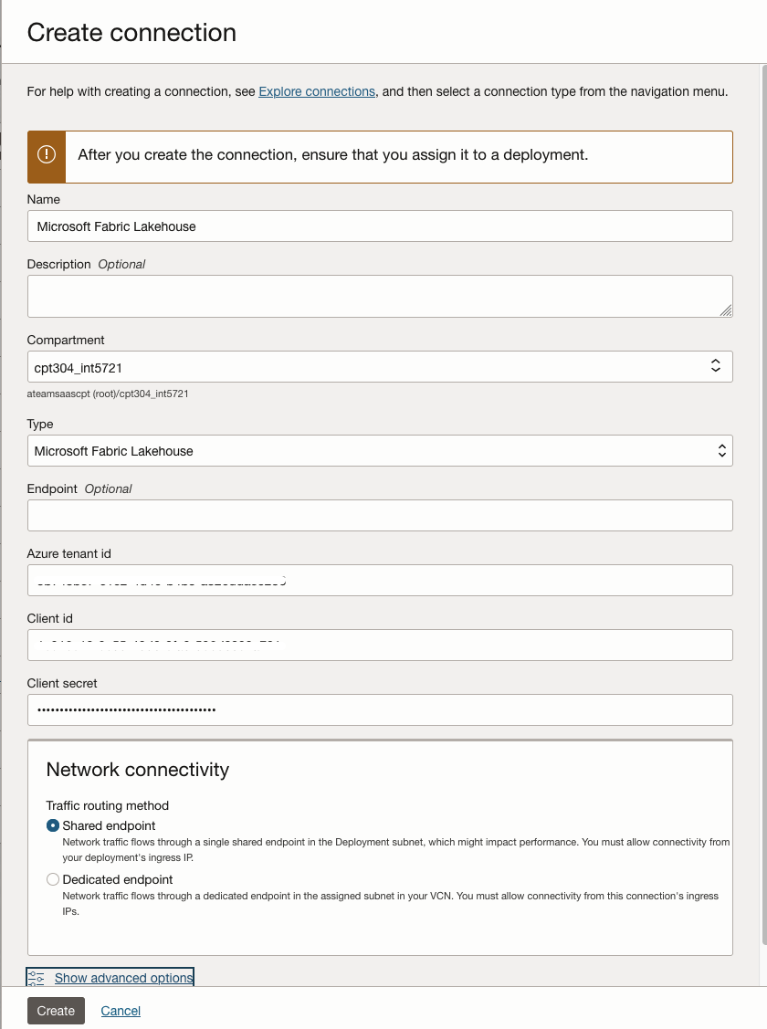 Create Azure Fabric Connection