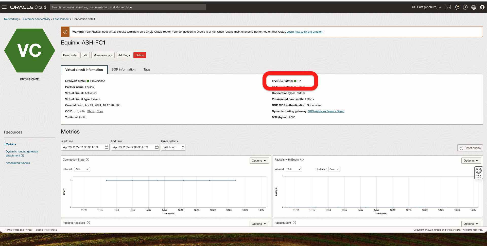 OCI Console BGP Status 1