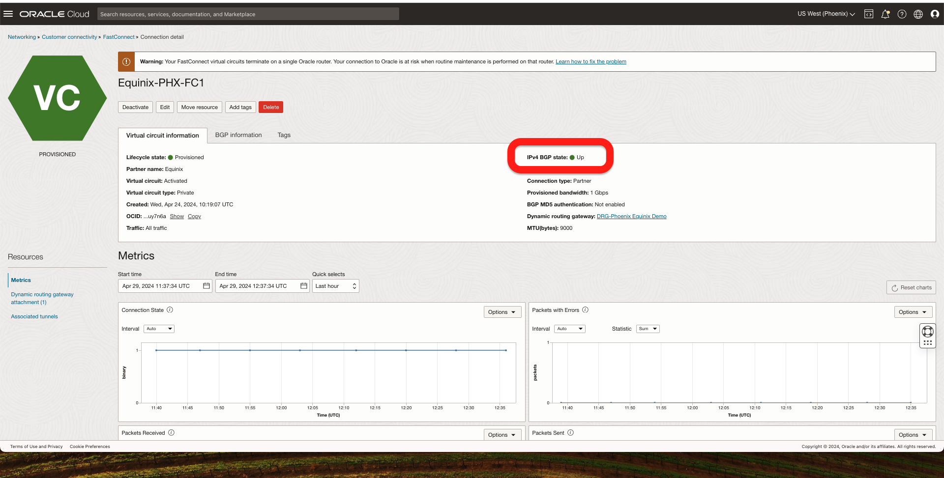 OCI Console BGP Status 2