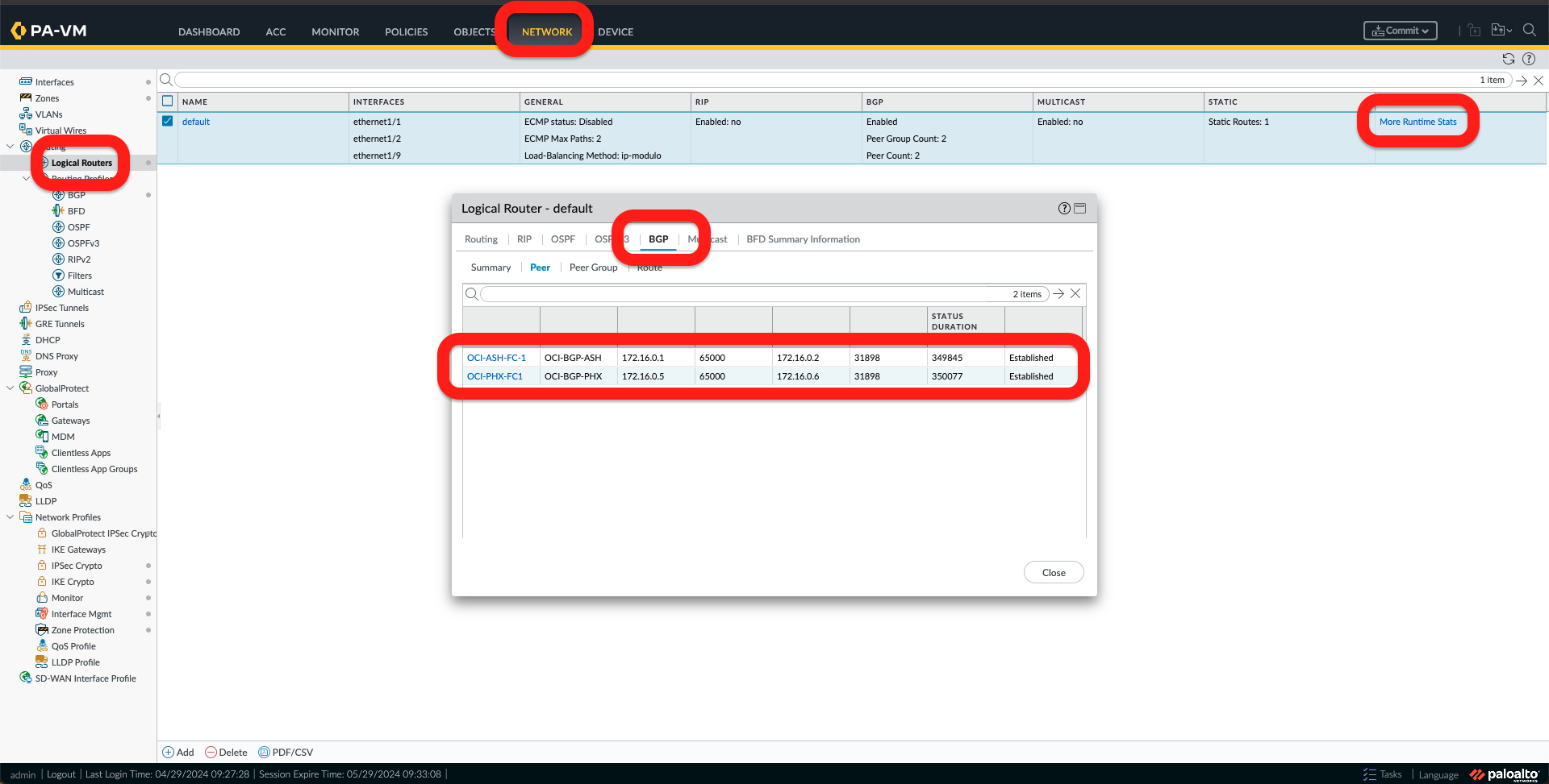 Palo Alto BGP status