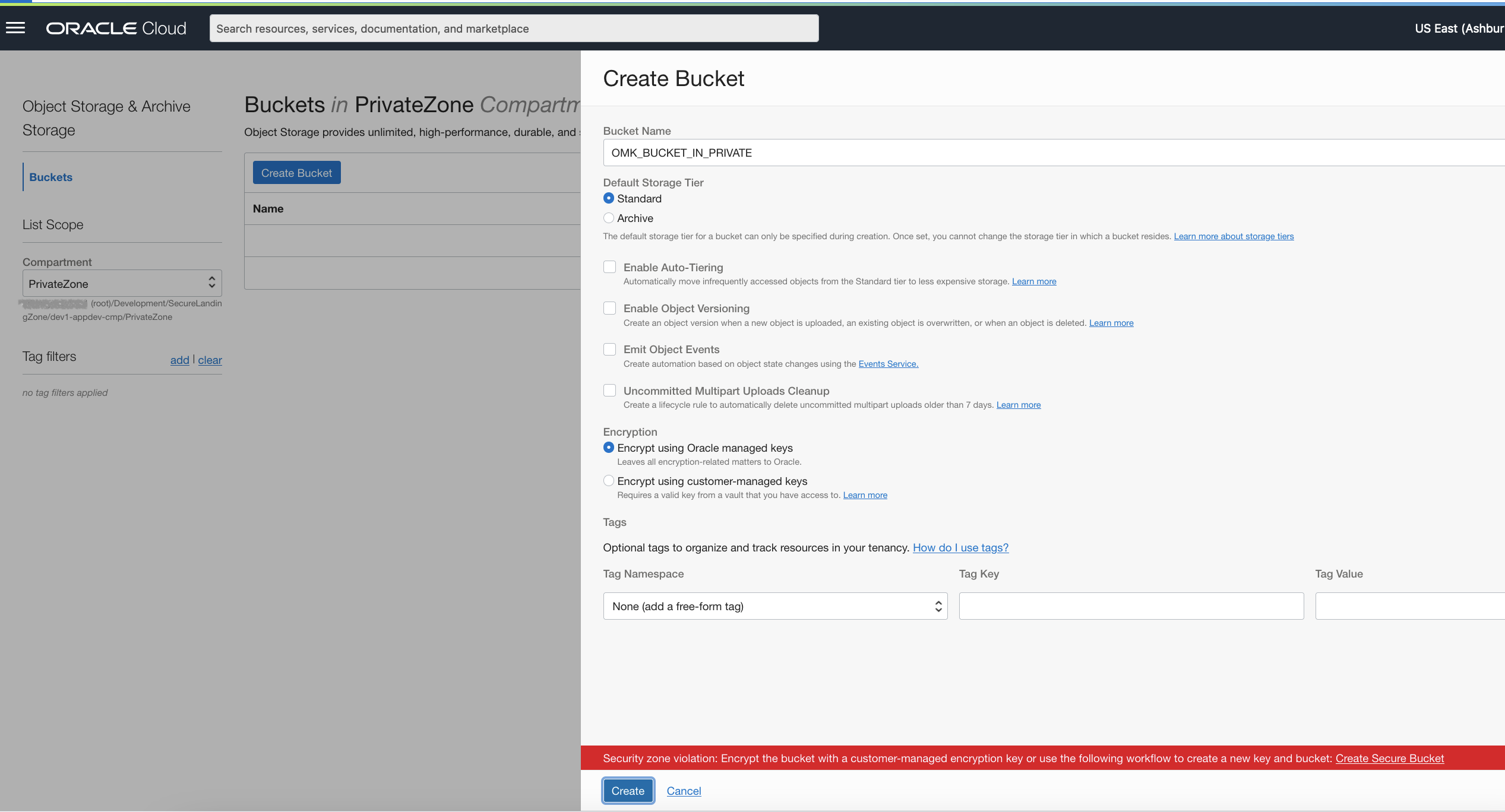Create Bucket in PrivateZone