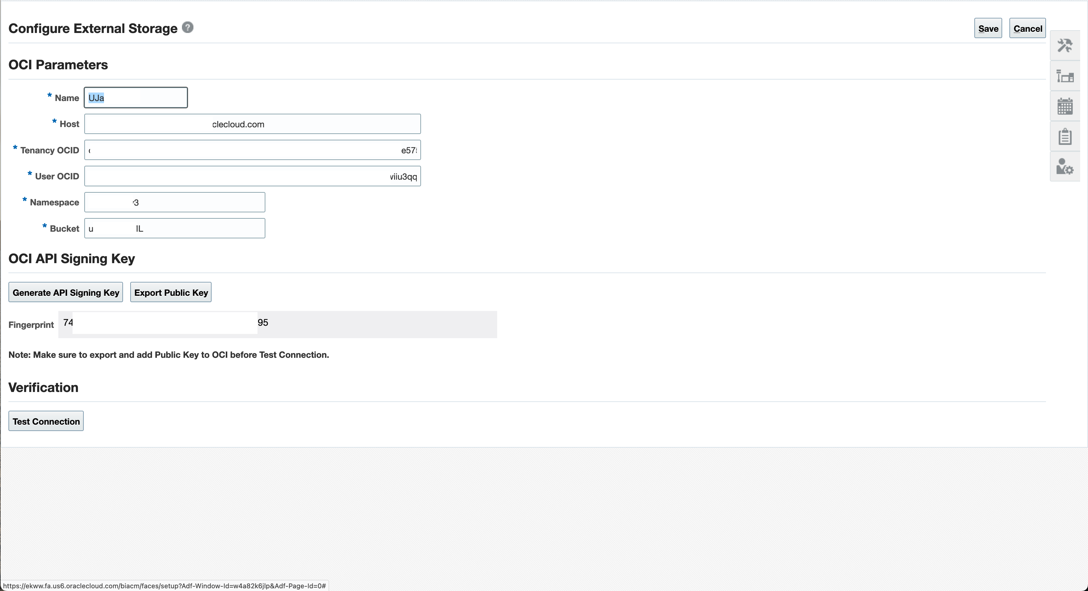 BICC Configure External Storage