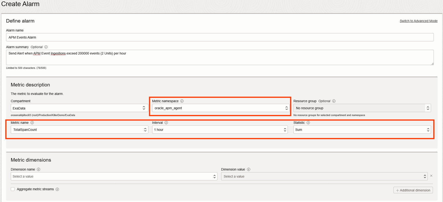 APM Events Alarm Definition