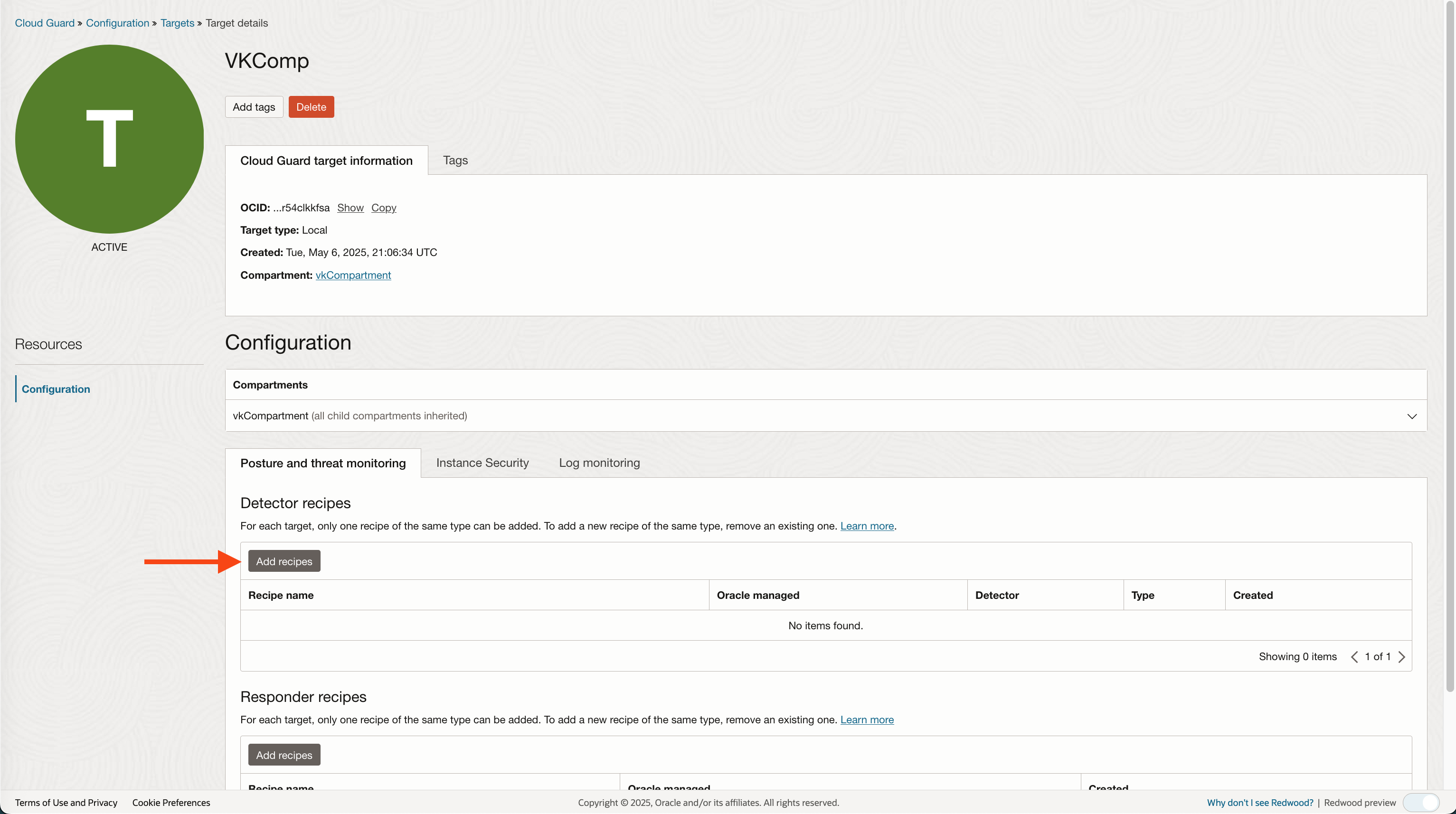 Attach recipe to target