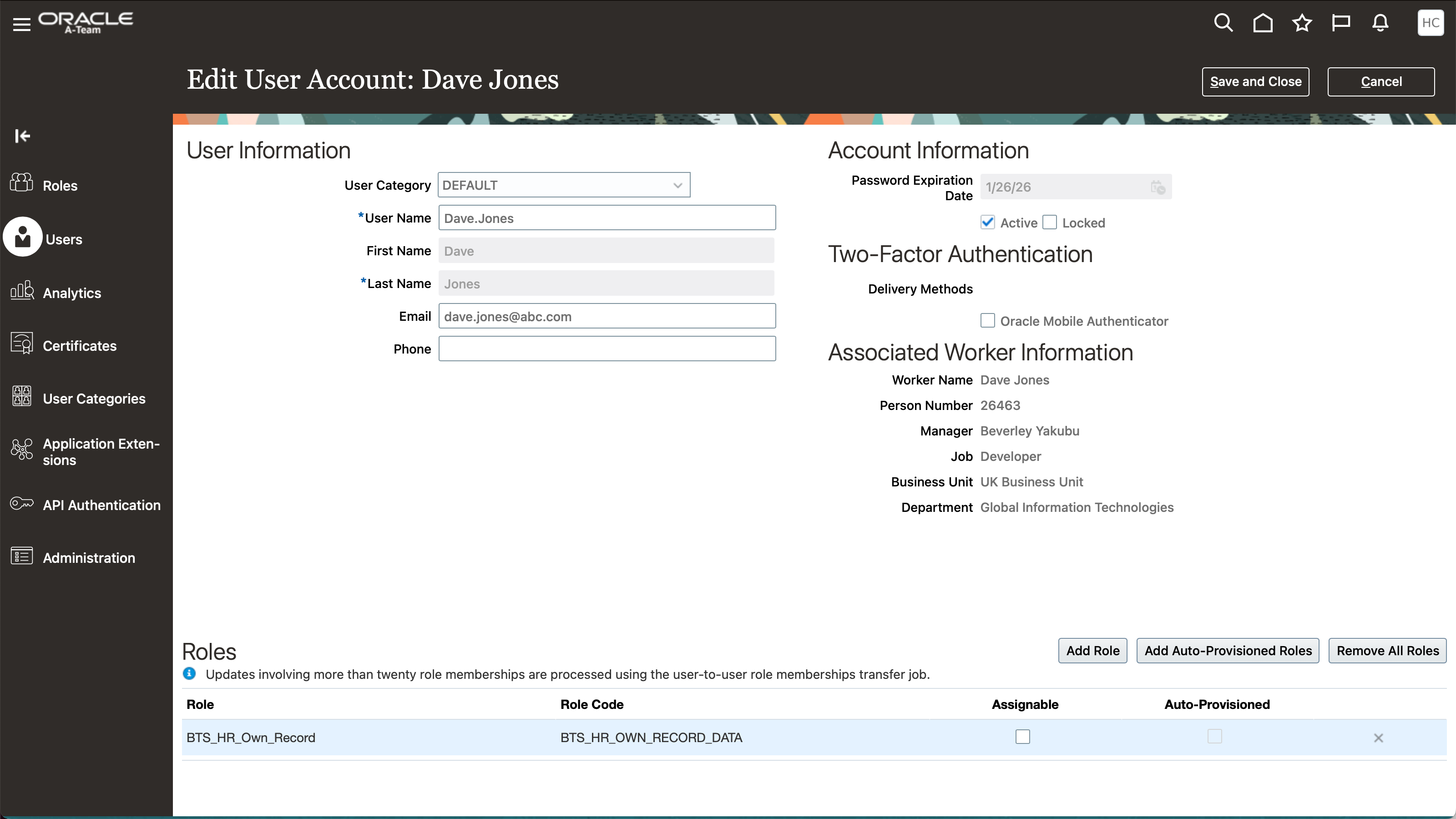 Assign role to user in the security console