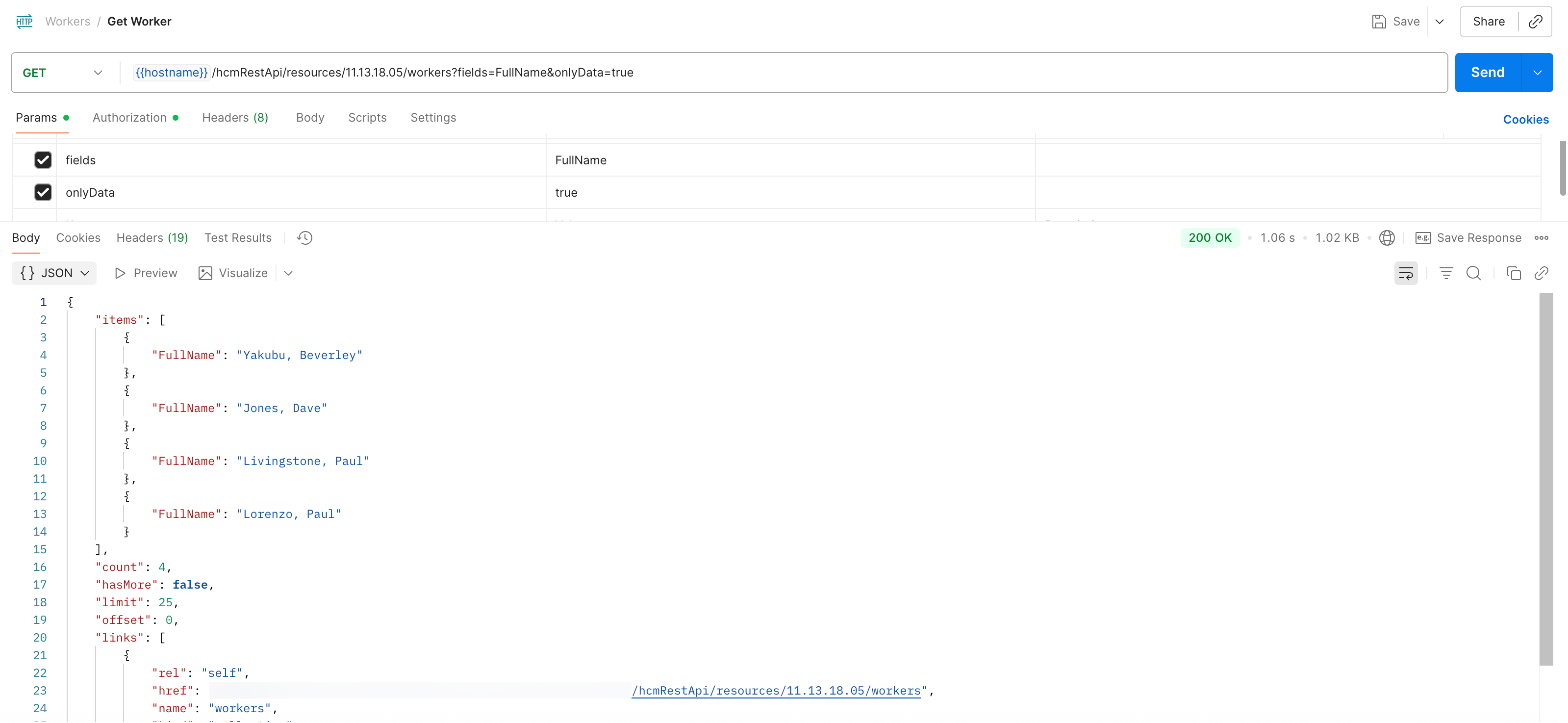 API Output for a line manager