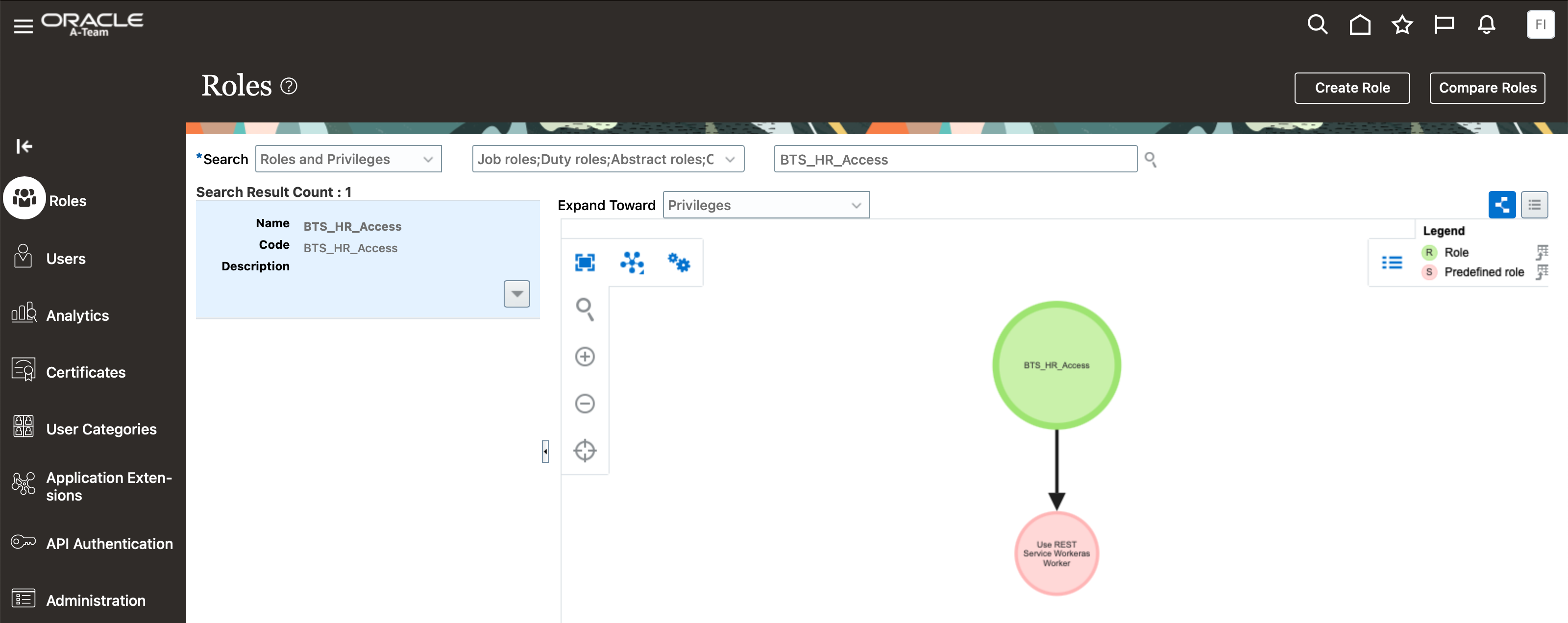 Security Console showing new HCM role