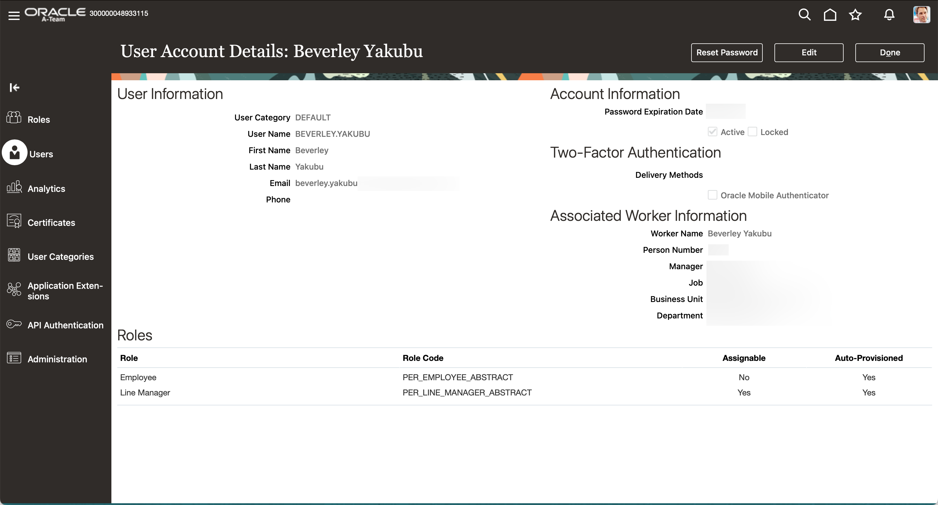 Security console showing a line manager