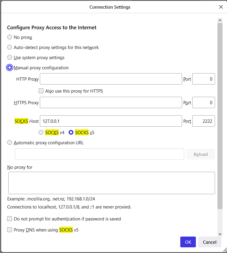 My Browsers SOCKS settings.