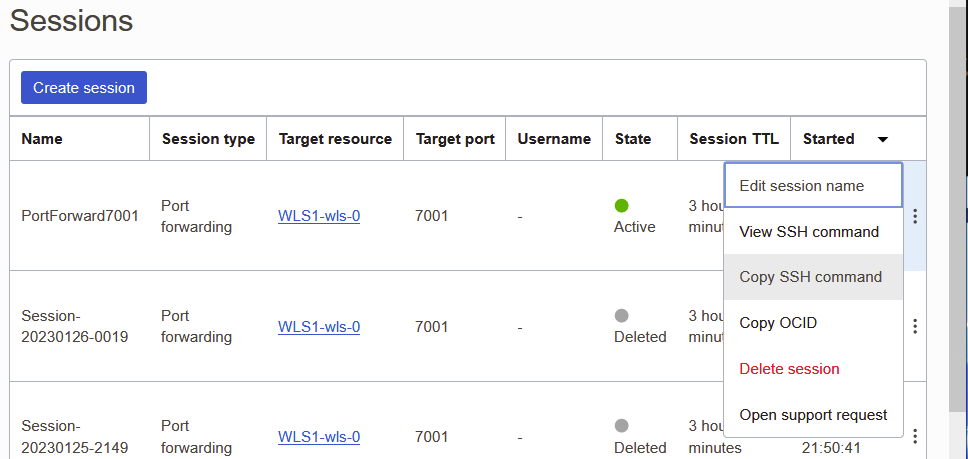 Select Copy SSH Command