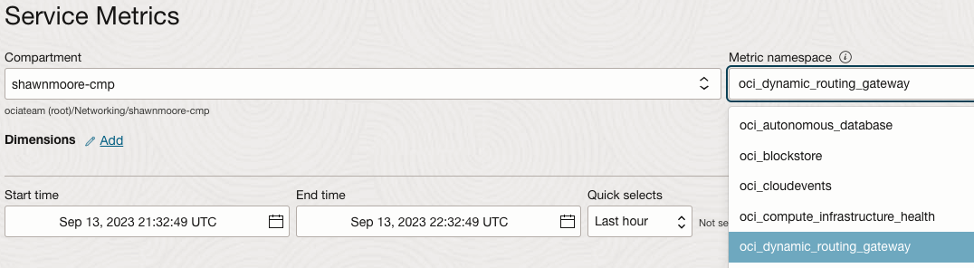 SELECT METRIC NAMESPACE