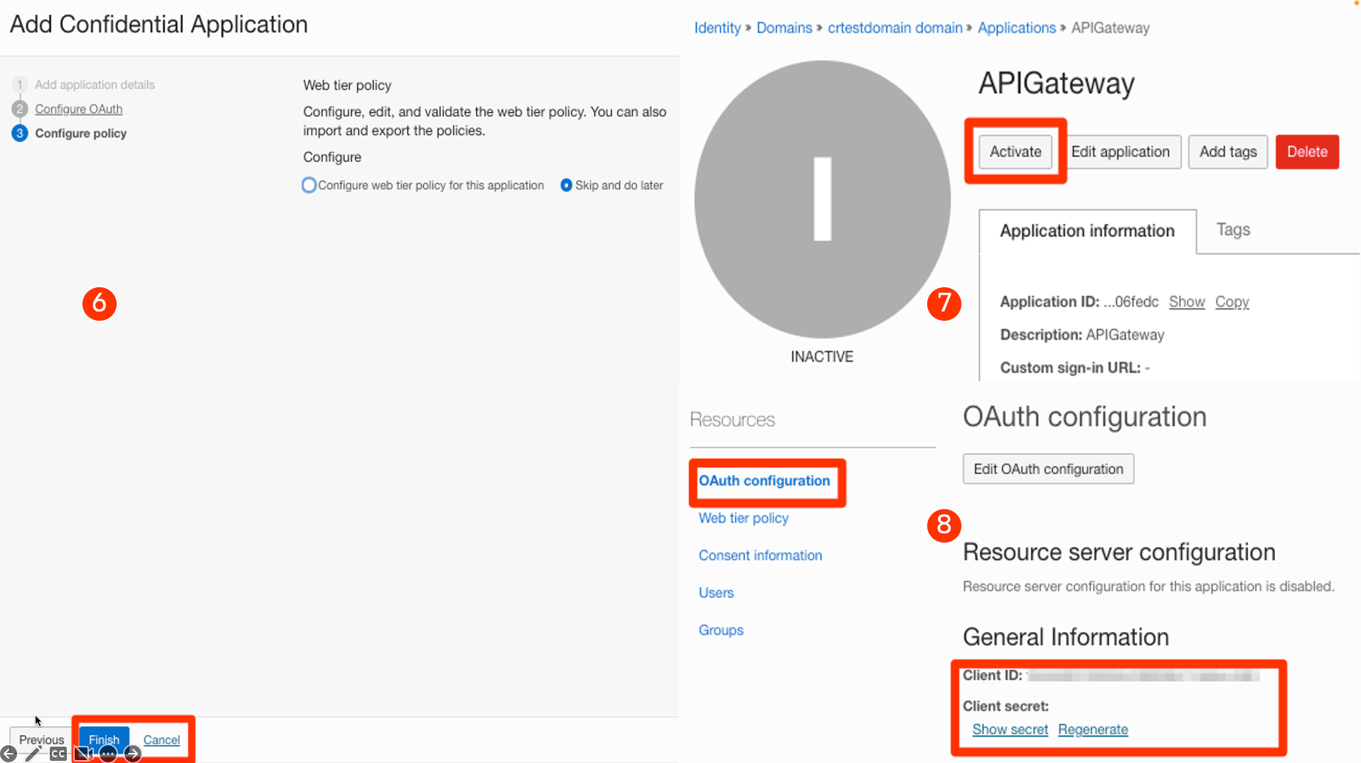 Identity domain OAuth client creation step 3