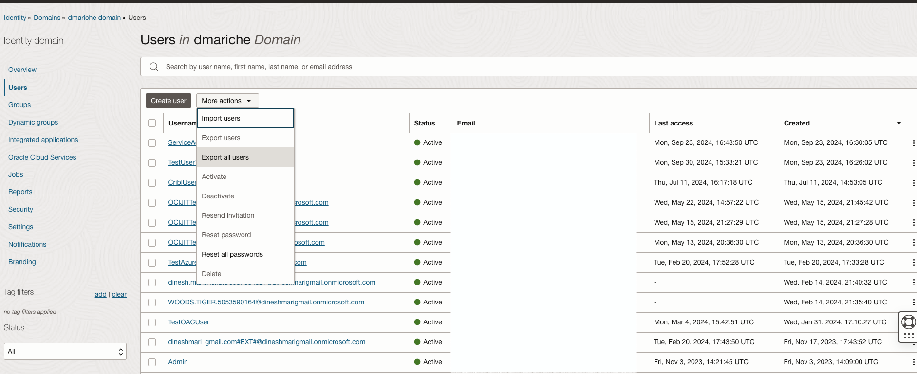 Export Users out of OCI