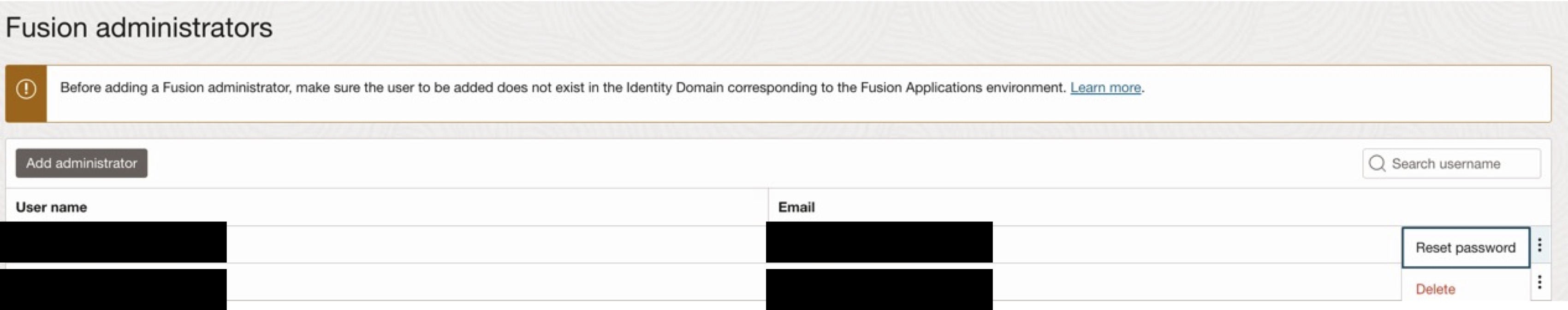 Manage Fusion Administrators