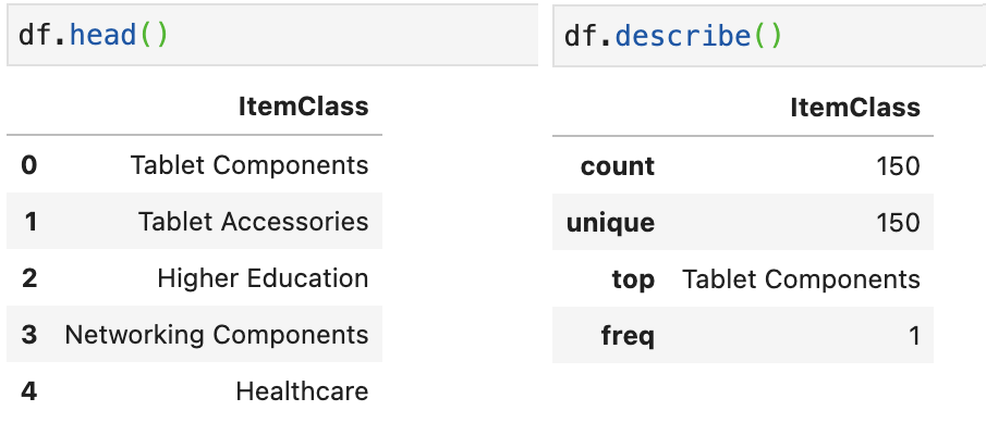Item Class DataFrame
