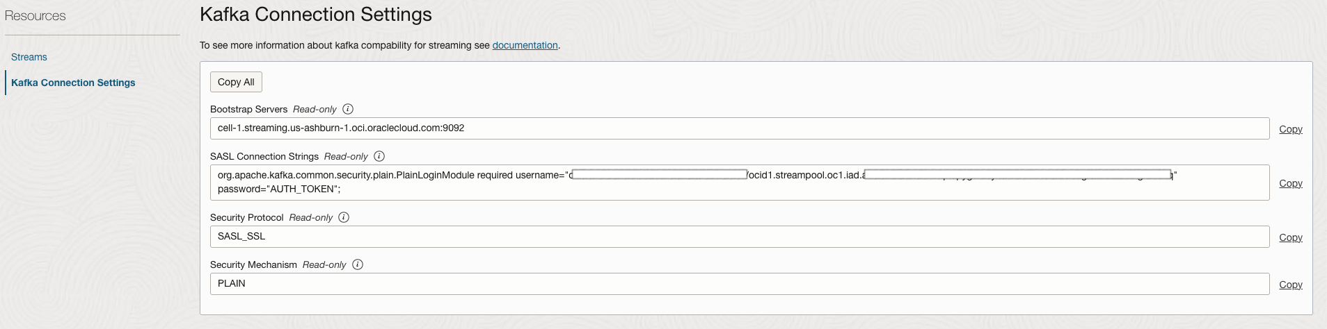Get the Kafka Connection Details from the OCI Stream Pool