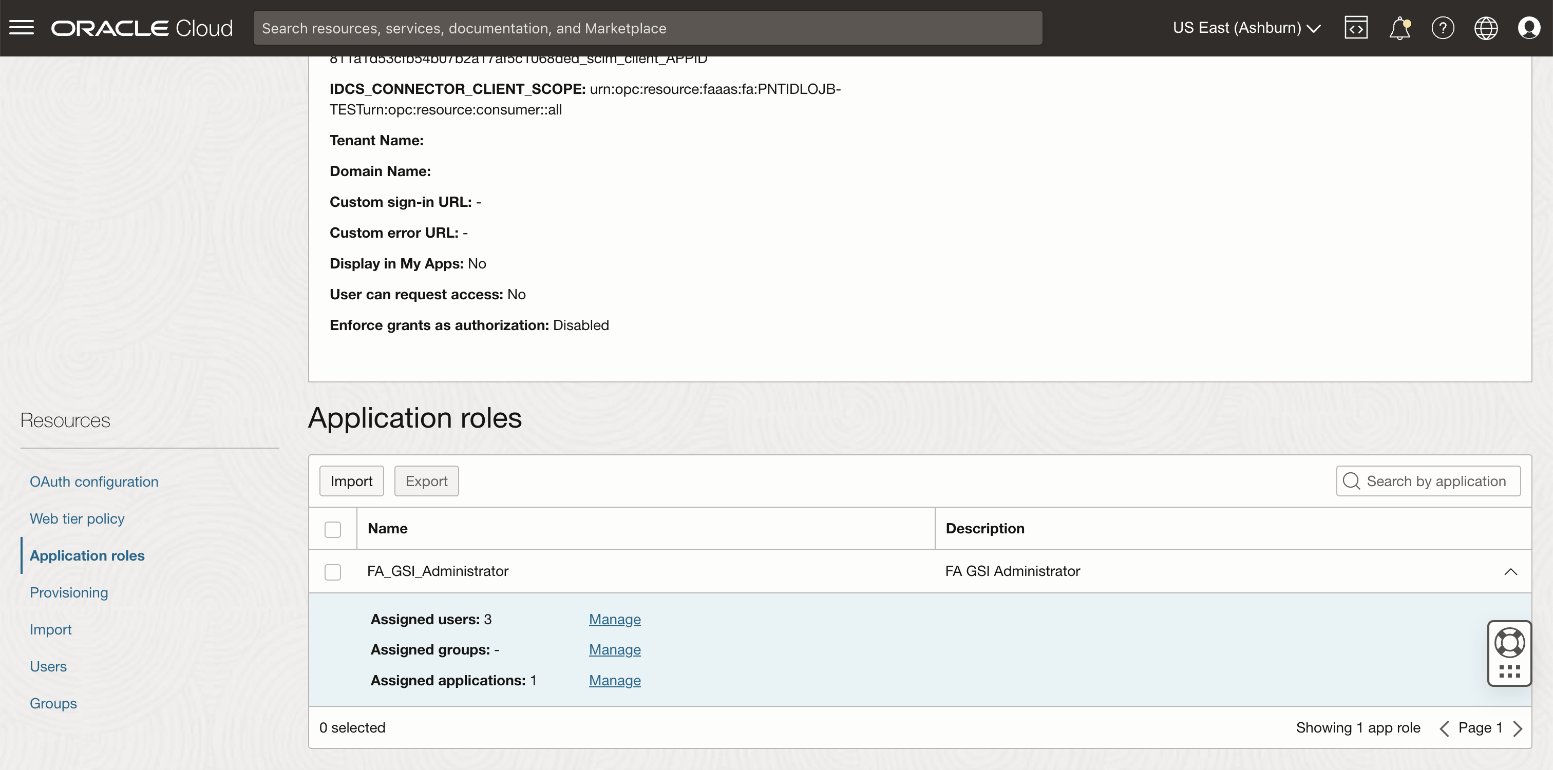 IAM Fusion Applications Application Role