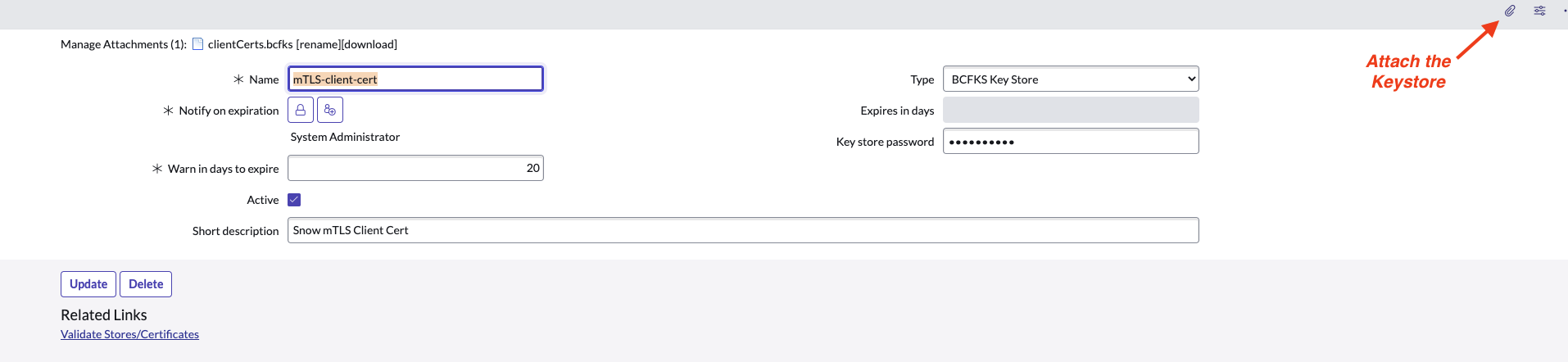 Configure Client Cert Keystore