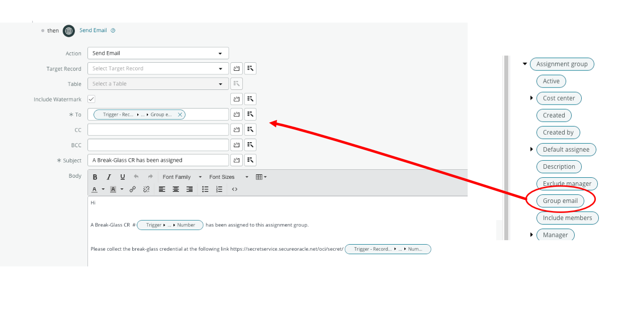 Config e-mail to Assignment group with link to retrieve JIT credential