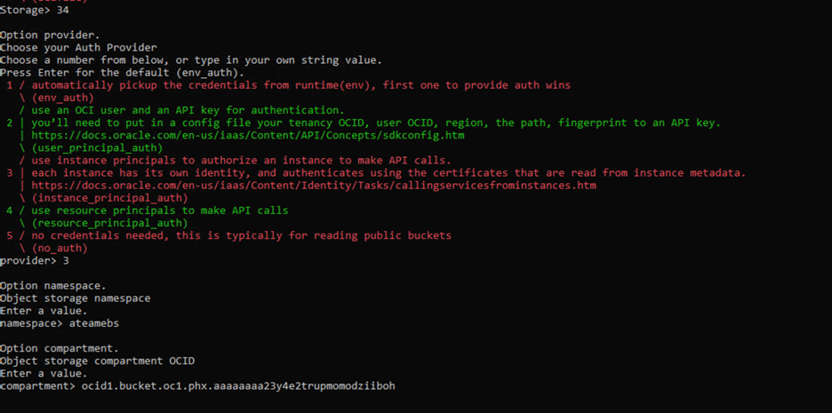 rclone configuration screen 2