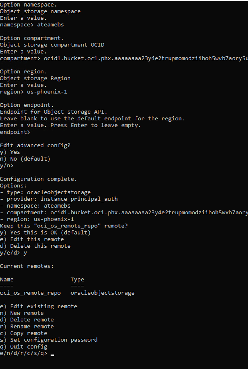 rclone configuration screen 3